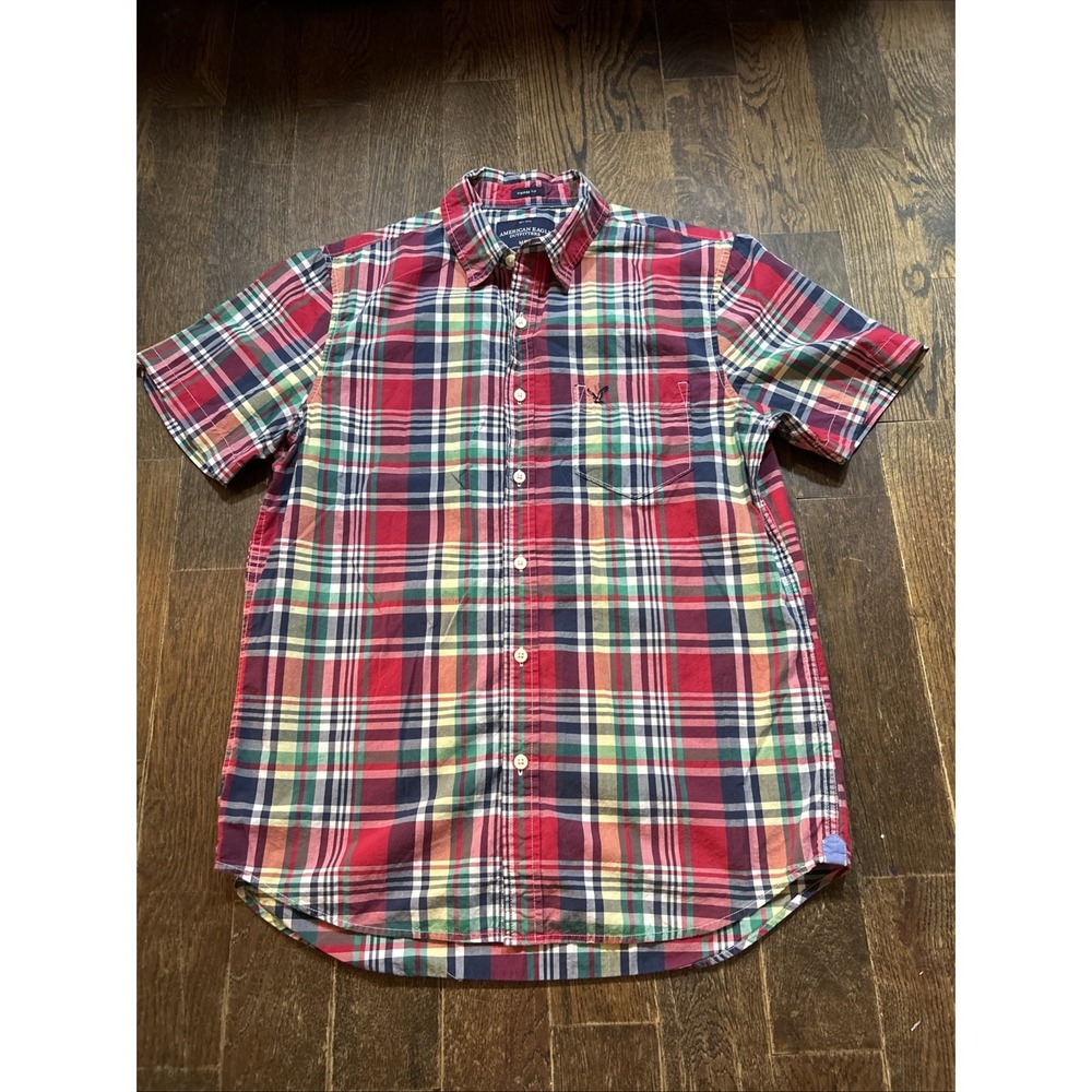 American eagle Shirt Mens Medium Plaid Vintage Fit Short sleeve Collared